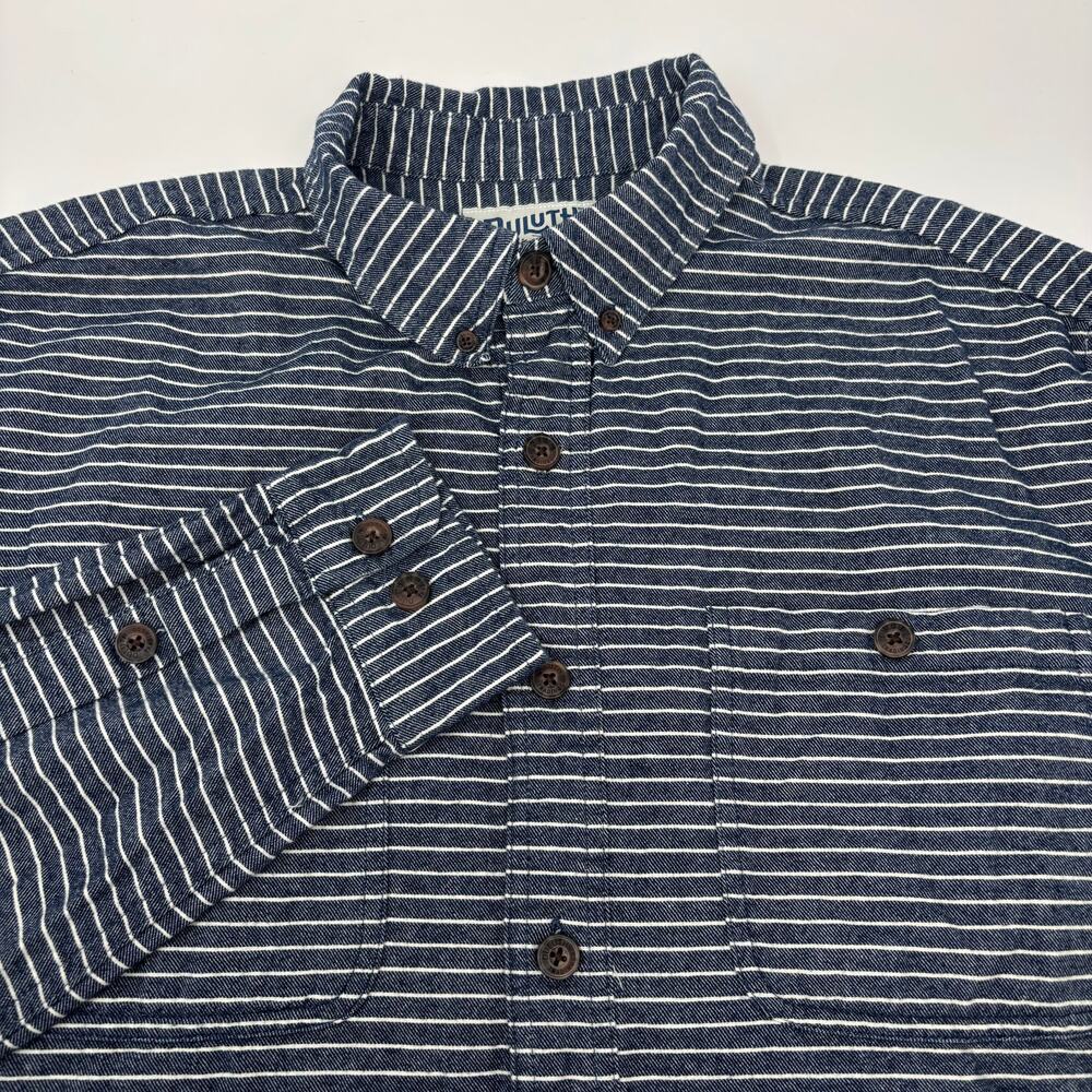 Duluth Trading Co. Large Tall Blue White Striped Long Sleeve Flannel Shirt